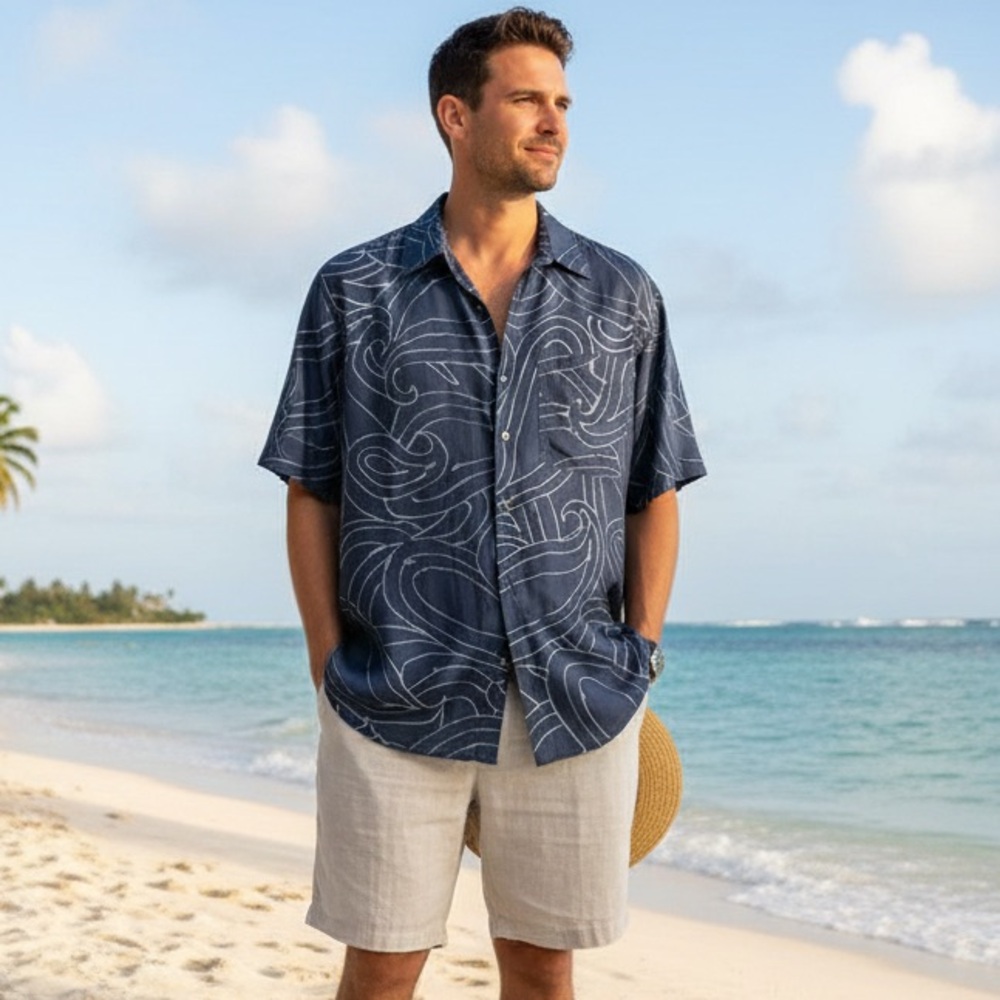 Goouch  Shirt Men’s Sz S-L Button Up Geometric Oversized Retro Vintage Casual